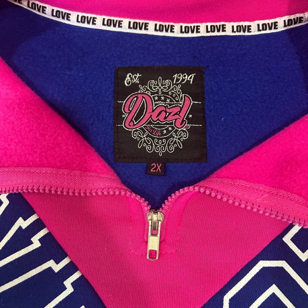 Y2K‎ Colorblock LOVE Quarter Zip Pullover Pink Blue Collegiate Sweater 2XL - Picture 6 of 6